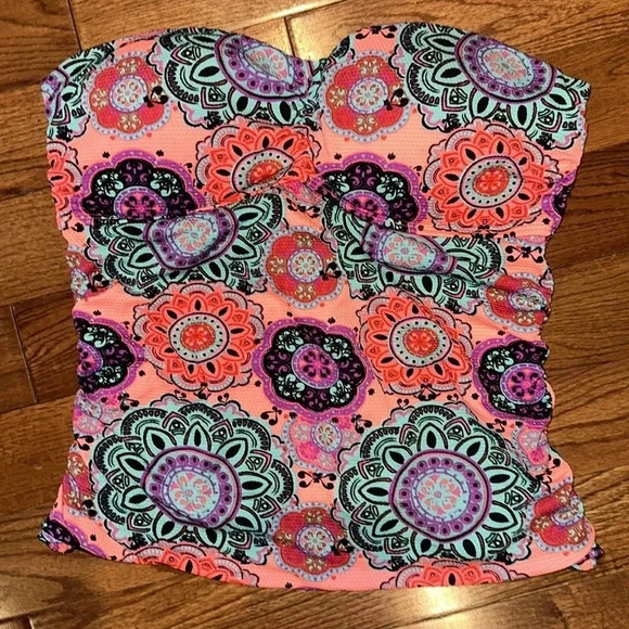 Aqua tropical patterned one  piece swimsuit Sz L - Picture 4 of 9